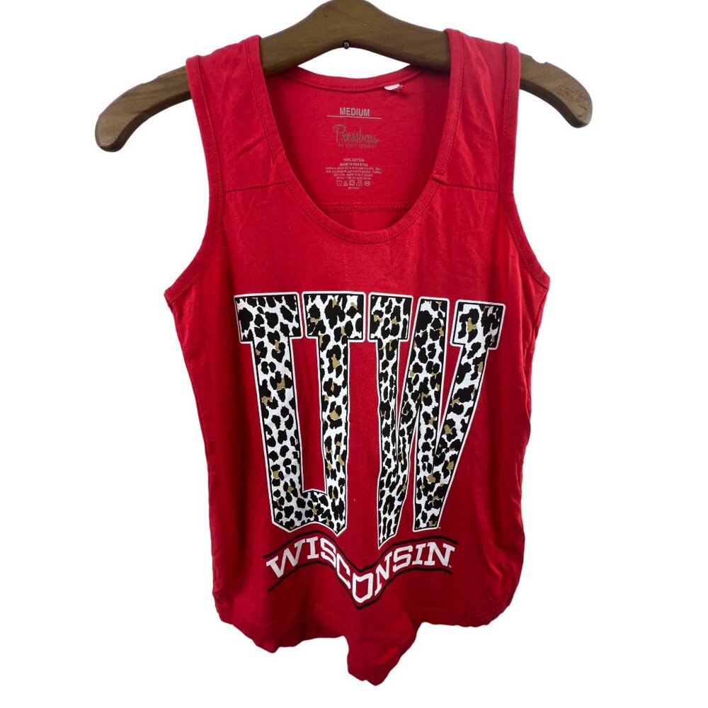 Pressbox Womens Medium Red UW Wisconsin Leopard Print Tank Top Lightweight